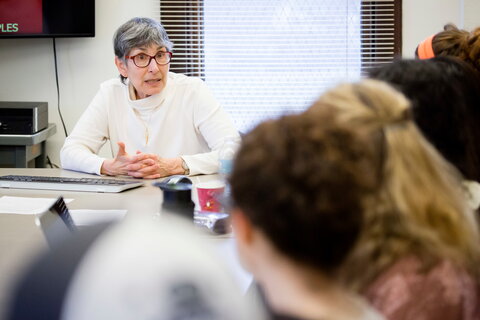 Dr. Helaine Silverman teaches an anthropology class at the Campus Honors Program