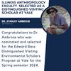 Congratulations to Dr. Ambrose who was nominated and selected for the Edward Bass Distinguished Visiting Environmental Scholars Program at Yale for the Spring semester 2024.