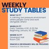 Are you struggling to get your work done? Join other students for our weekly work-in study tables starting tomorrow in Davenport Hall!    Our weekly work-in study tables are hosted by Dr. Elise Kramer with snacks and drinks!